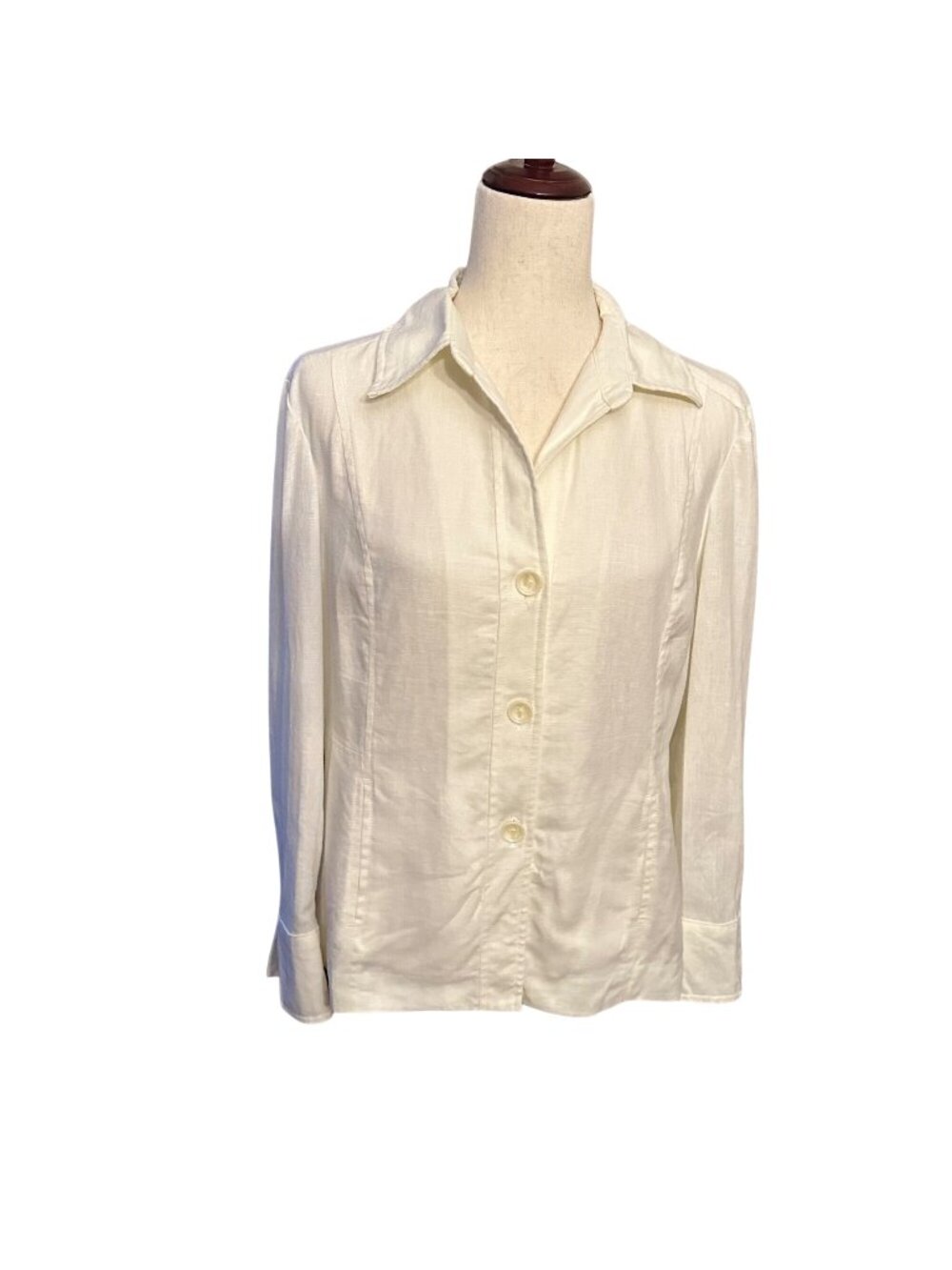 Rafaella Jacket Women Size 10 100% Linen White Blazer Coat 3 Button Long Sleeve